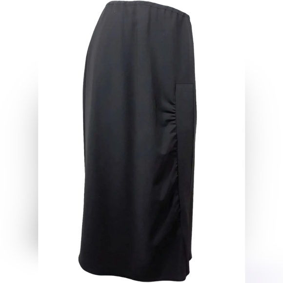 EUC Babette Small Black Midi Skirt Wool Blend Ruched Insert Pullon Elastic Waist - Picture 3 of 9